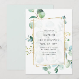 Invitación Desayuno de Damas de Honor Pastel Eucalipto Geomét