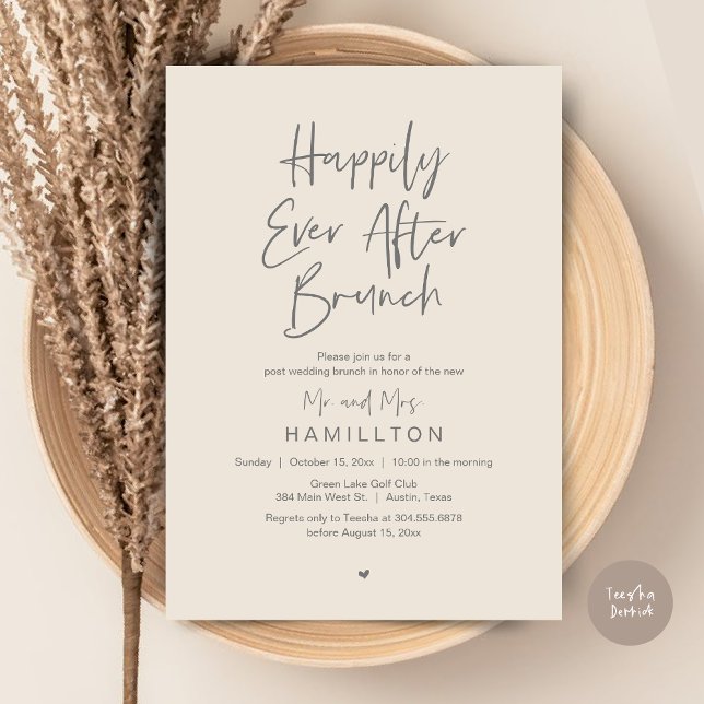 Invitación Desayuno de Érase una Vez, Fiesta de Boda Secreta (Happily Ever After Brunch The Morning After Invitation Card PDF Newlyweds in Aesthetic Cream Grey)