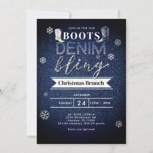 Invitación Desayuno de Iglesia de Navidad con Brillo de Denim