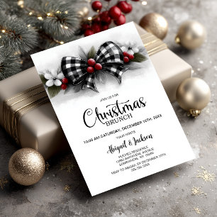 Invitación Desayuno de Navidad con lazo de cuadros de Búfalo