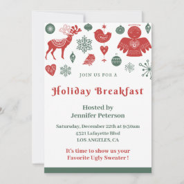 Invitación Desayuno de Navidad Patrón Nórdico Hermoso Verde