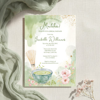 Invitación Desayuno de Novia de Té Matcha Fiesta de Té Verde