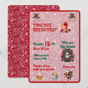 Invitación Desayuno de Panqueques de Navidad Rojo y Verde