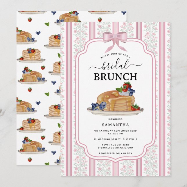 Invitación Desayuno de Panqueques Rosa Botánico para Despedid (Anverso / Reverso)