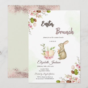 Invitación Desayuno de Pascua con conejo de acuarela y burbuj