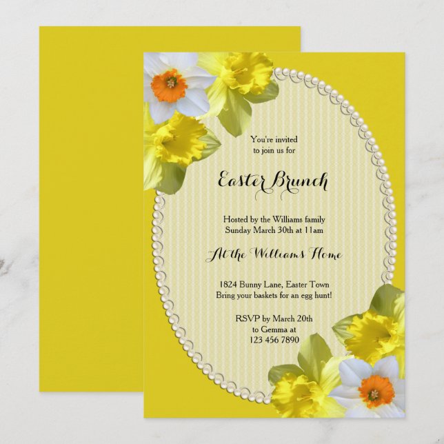 Invitación Desayuno de Pascua con Narcisos Chic (Anverso / Reverso)