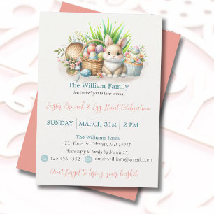 Invitación Desayuno de Pascua con pastel y fiesta de búsqueda