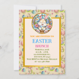 Invitación DESAYUNO DE PASCUA, Conejito, Huevos y Floral