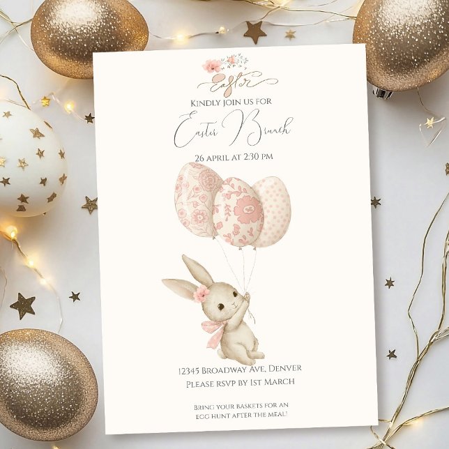 Invitación Desayuno de Pascua de conejito bebé rosa claro lin (Subido por el creador)