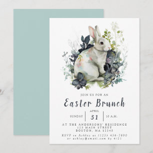 Invitación Desayuno de Pascua de conejo floral acuarela