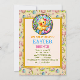 Invitación DESAYUNO DE PASCUA, Pollo, Flores y Huevos Colorid