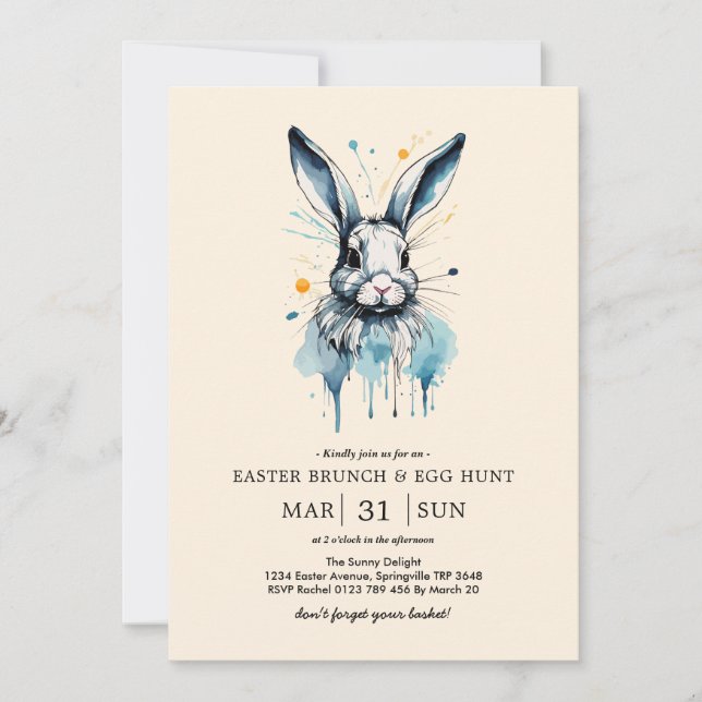 Invitación Desayuno de Pascua y búsqueda de huevos | Conejo d (Anverso)