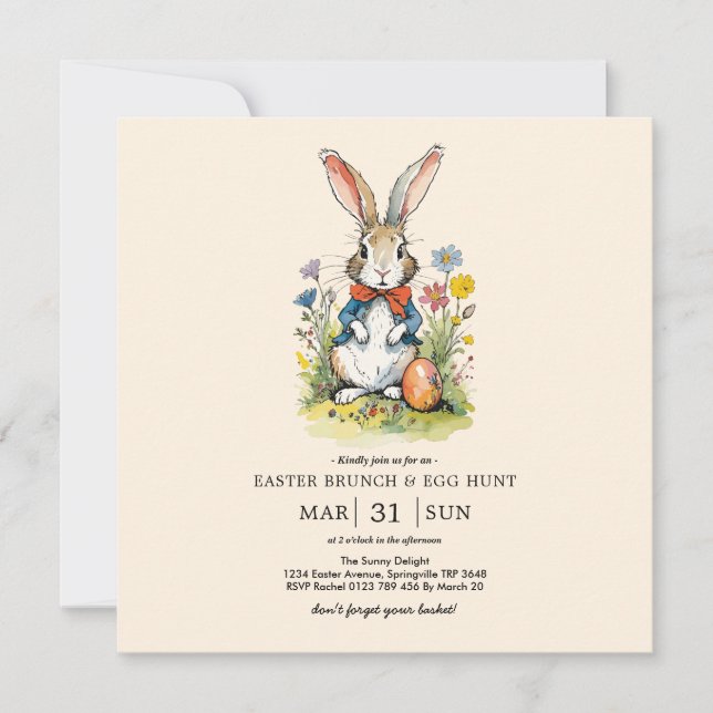 Invitación Desayuno de Pascua y búsqueda de huevos | Wildflow (Anverso)