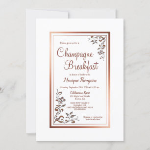 Invitación Desayuno de Rosa Gold Floral Border Bridal Champag