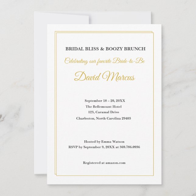 Invitación Desayuno de soltera elegante de oro y negro (Anverso)
