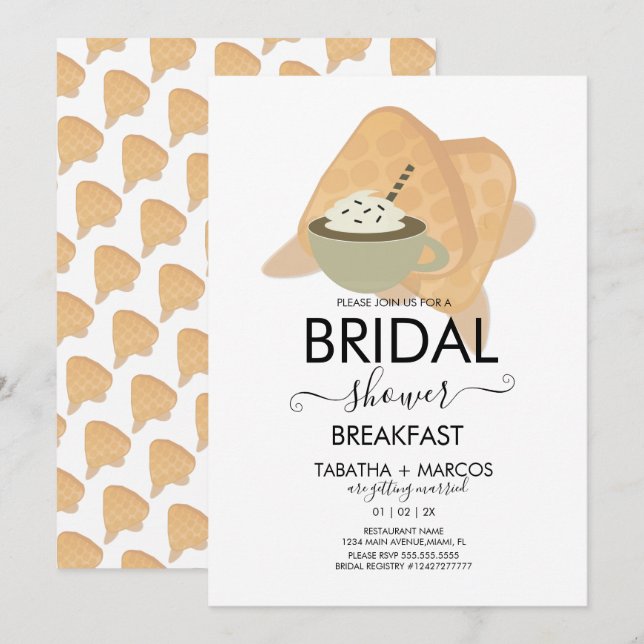 Invitación Desayuno de Waffles para Brunch de Despedida de So (Anverso / Reverso)