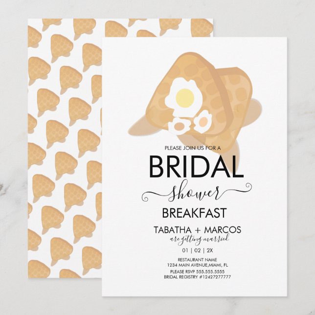 Invitación Desayuno de Waffles para Brunch de Despedida de So (Anverso / Reverso)