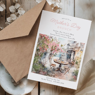 Invitación Desayuno del Día de la Madre acuarela Plaza en flo