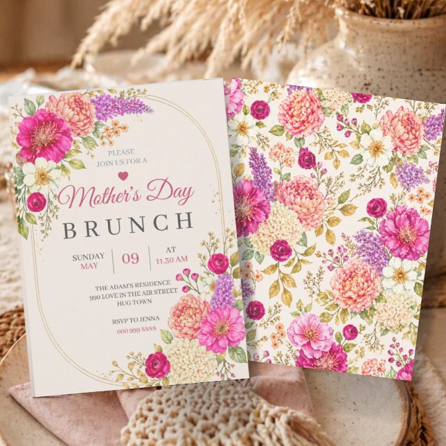 Invitación Desayuno del Día de la Madre | Almuerzo Flores Ros (Mother's Day Brunch | Lunch Pink Flowers Floral Invitation)