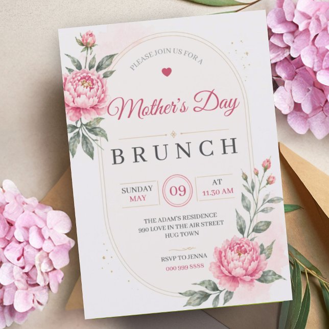 Invitación Desayuno del Día de la Madre | Almuerzo Flores Ros (Mother's Day Brunch | Lunch Pink Flowers Floral Invitation)