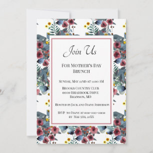 Invitación Desayuno del Día de la Madre con flores azules pol