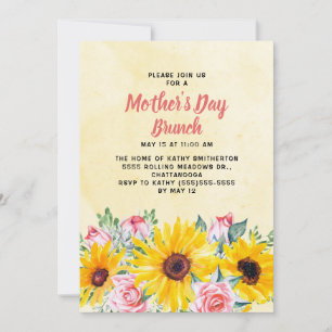 Invitación Desayuno del Día de la Madre con Girasoles Amarill