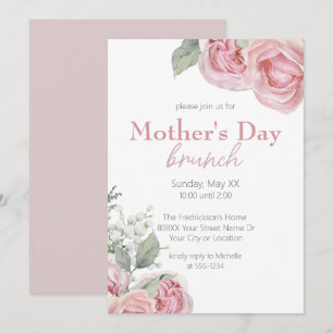 Invitación Desayuno del Día de la Madre con Rosas Rosadas y A