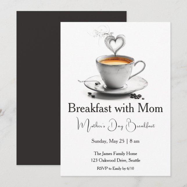 Invitación Desayuno del Día de la Madre – Desayuno con Mamá (Anverso / Reverso)