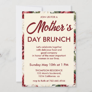 Invitación Desayuno del Día de la Madre Floral Marfil Burgund