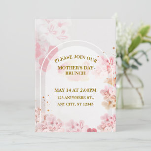 Invitación Desayuno del Día de la Madre, Floral Rosa Acuarela