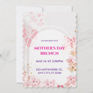 Invitación Desayuno del Día de la Madre, Floral Rosa Acuarela