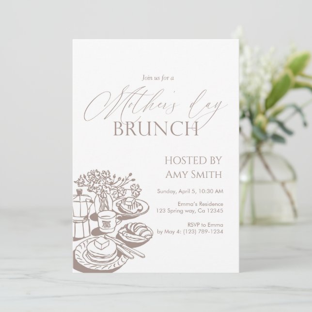 Invitación Desayuno del Día de la Madre Línea Neutral (Anverso de pie)