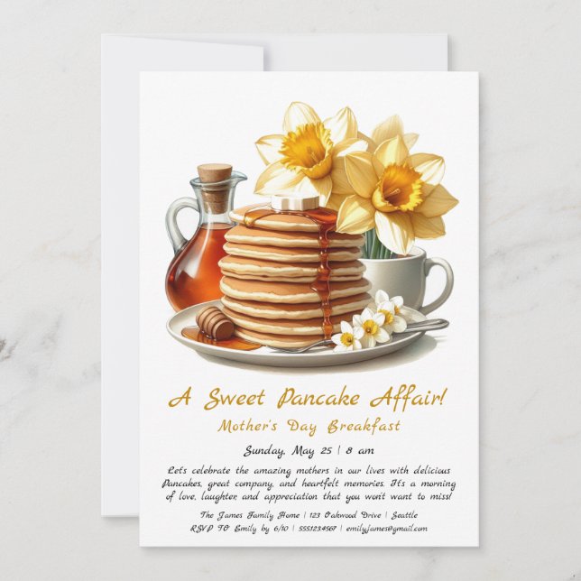Invitación Desayuno del Día de la Madre – Panqueques y Narcis (Anverso)