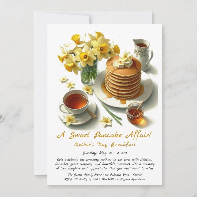 Invitación Desayuno del Día de la Madre – Panqueques y Narcis (Anverso)