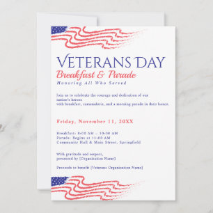 Invitación Desayuno del Día de los Veteranos, desfile patriót