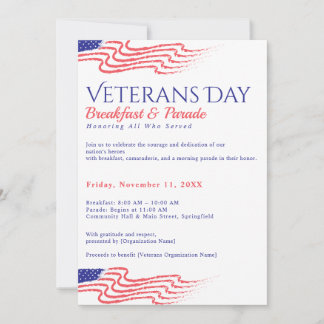 Invitación Desayuno del Día de los Veteranos, desfile patriót