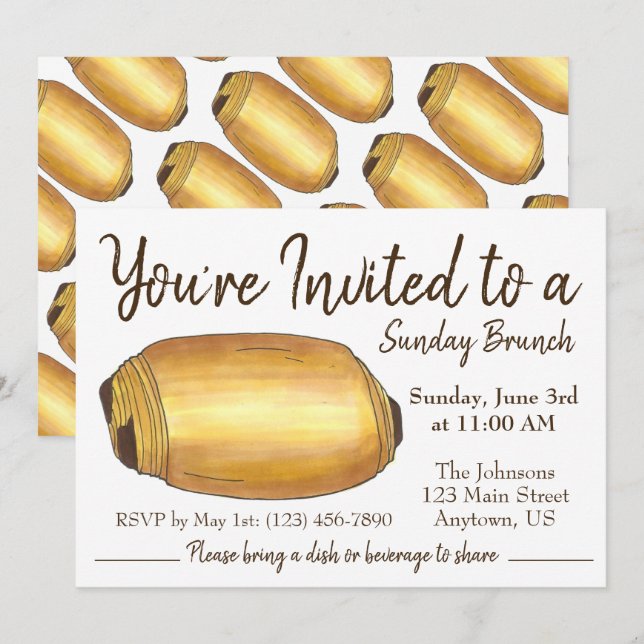 Invitación Desayuno Dominical Brunch Pain au Chocolat Croissa (Anverso / Reverso)