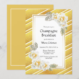Invitación Desayuno elegante con flores de oro con champán