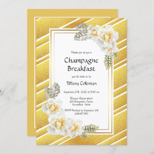 Invitación Desayuno elegante con flores de oro con champán