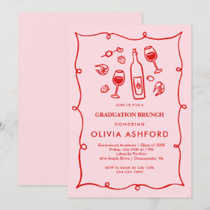 Invitación Desayuno elegante rojo y rosa de graduación