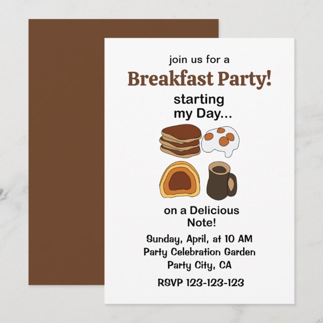 Invitación Desayuno en una nota deliciosa fiesta (Anverso / Reverso)