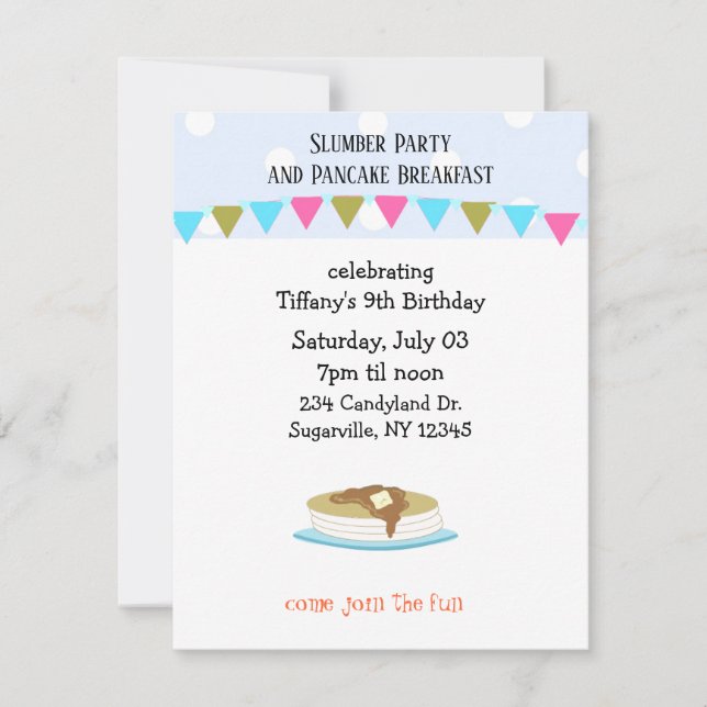 Invitación Desayuno Fiesta de madera y panqueque (Anverso)