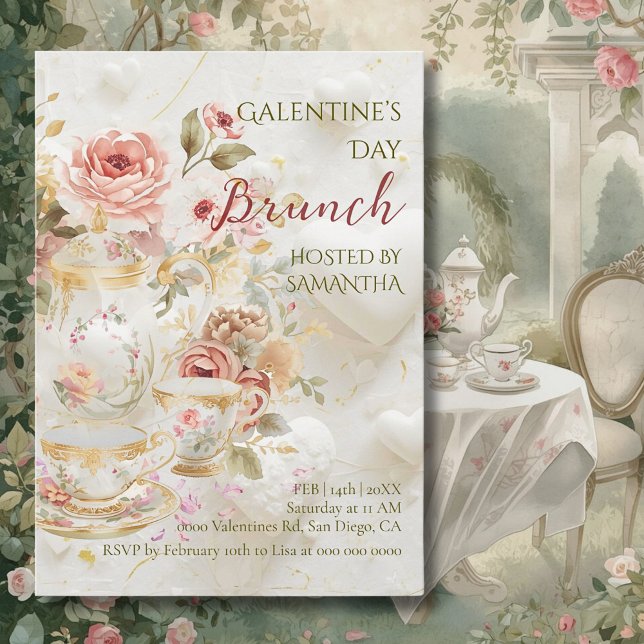 Invitación Desayuno floral rococó de té de Galentines con sua (Subido por el creador)