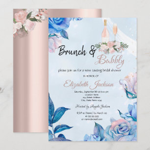 Invitación Desayuno floral y brindis azul para la novia