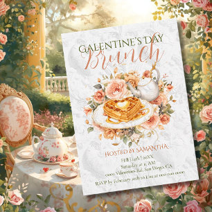 Invitación Desayuno Galentín del Waffle Rococó Elegancia Flor