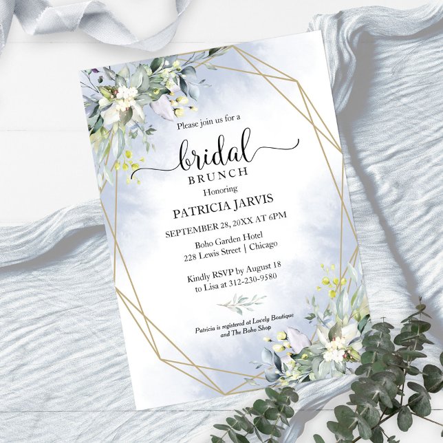 Invitación Desayuno geométrico de boda con eucalipto verde (Subido por el creador)