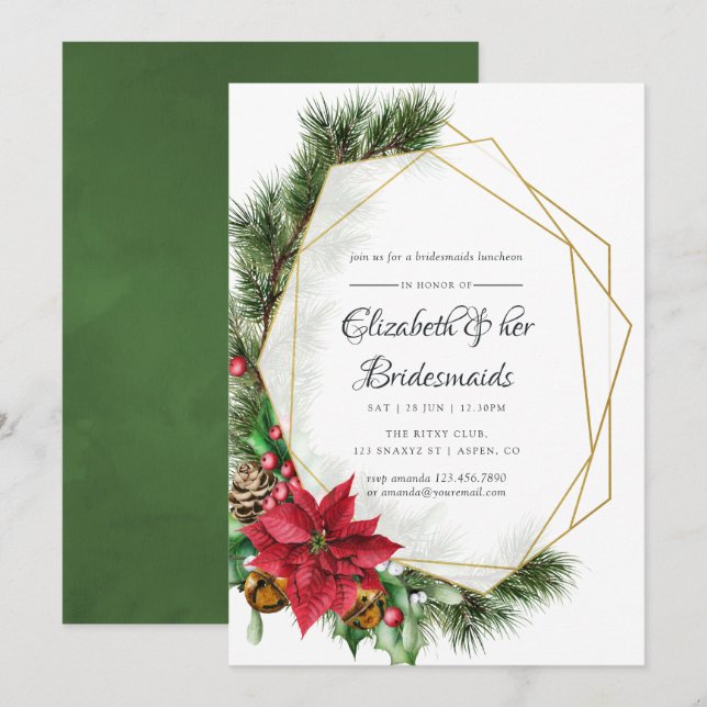 Invitación Desayuno geométrico de Navidad para damas de honor (Anverso / Reverso)