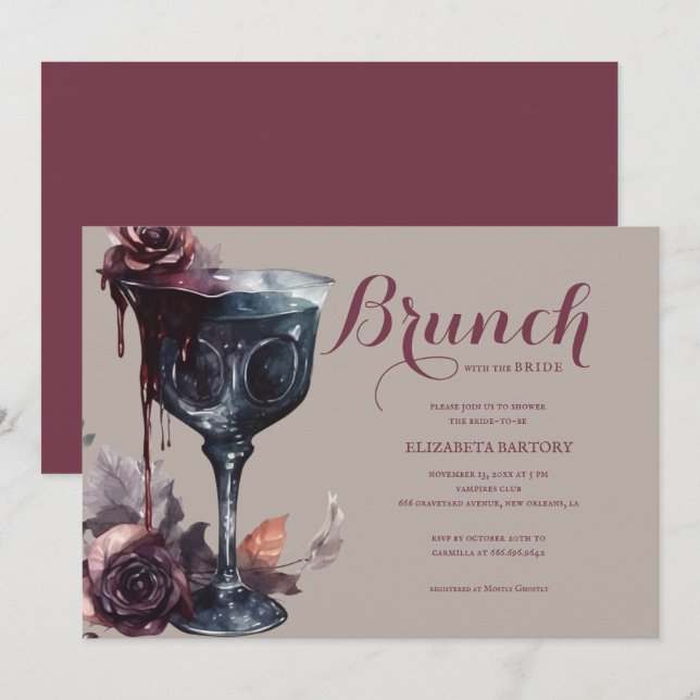Invitación Desayuno gótico con brindis en copa para despedida (Anverso / Reverso)