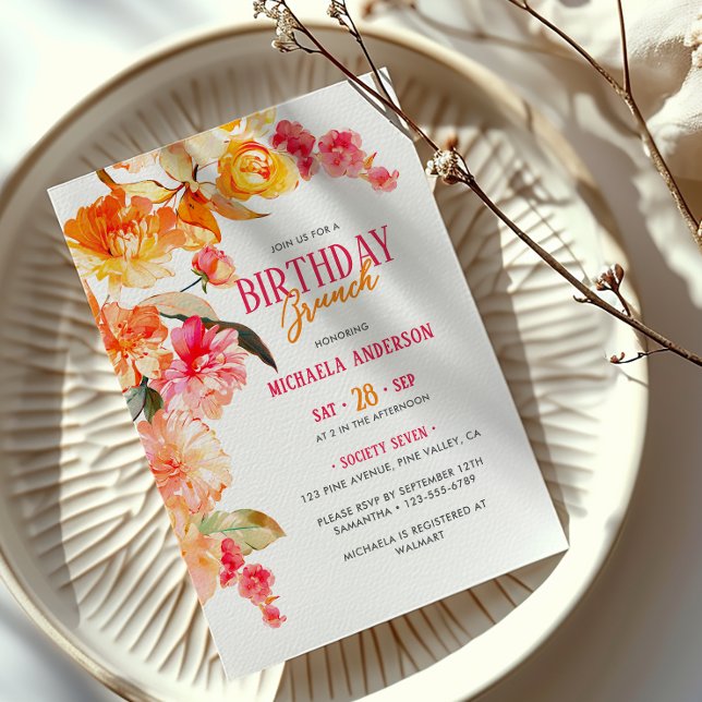 Invitación Desayuno/merienda de cumpleaños con flores de acua (Subido por el creador)