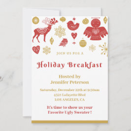 Invitación Desayuno Navidad Rojo Dorado Nórdico